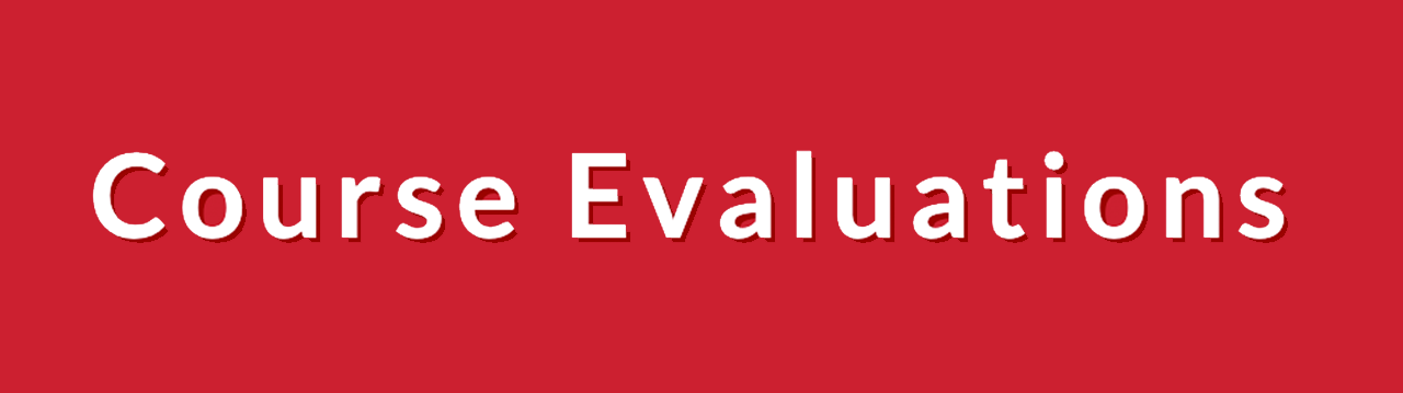 course evaluations written on a red background